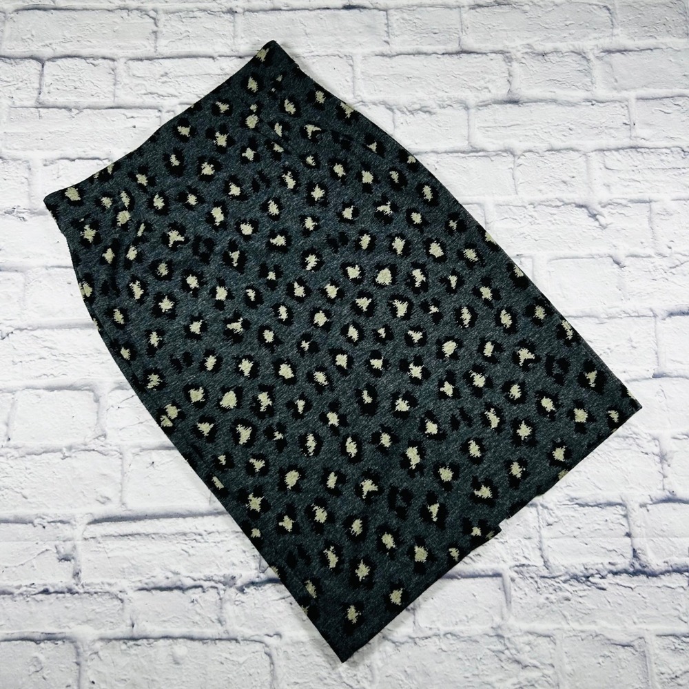 Loft Womens Grey Black Silver Leopard Print Knit Pencil Skirt Size S Career